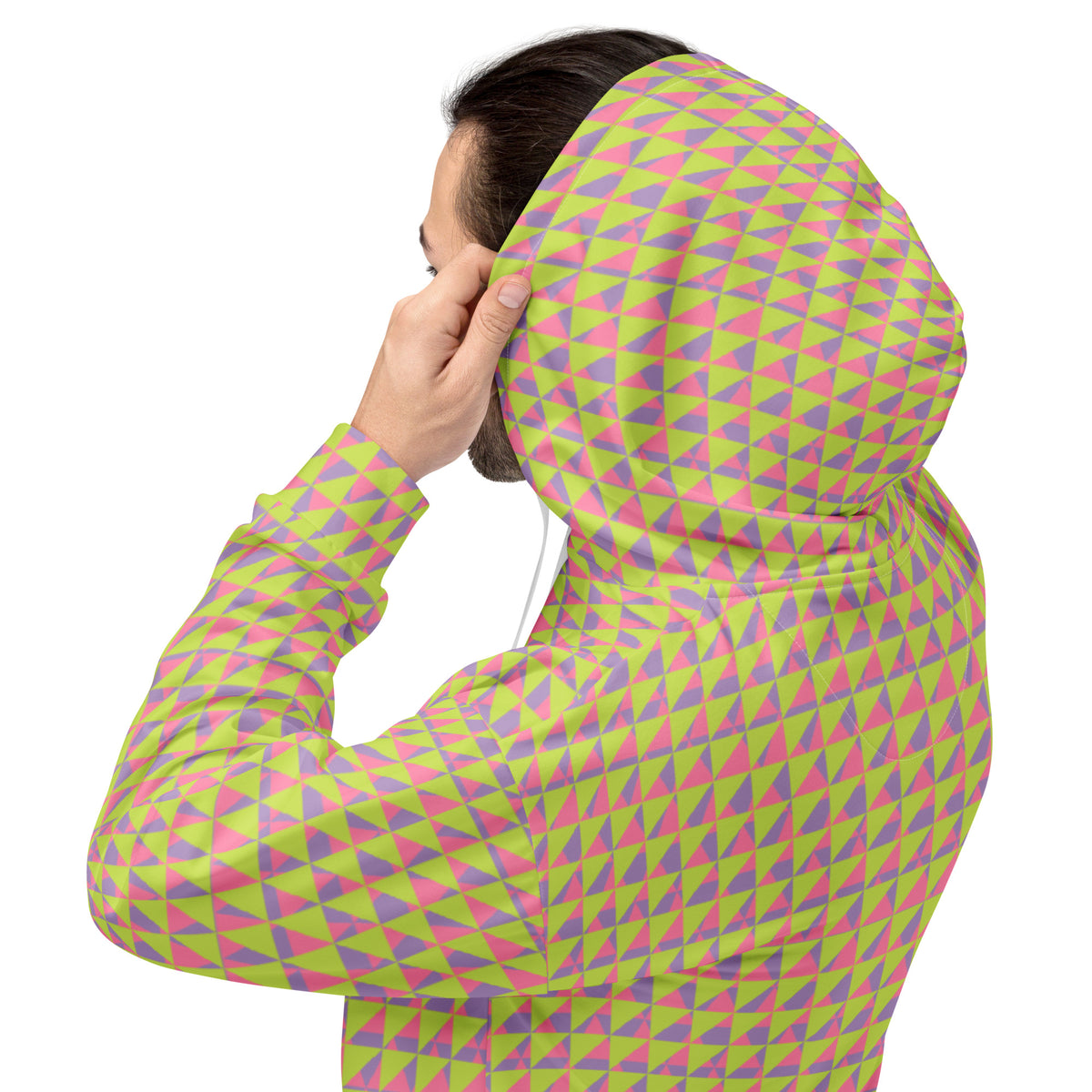 Men's All-Over Print Recycled Unisex Hoodie Geometric Triangles Mindaro Green