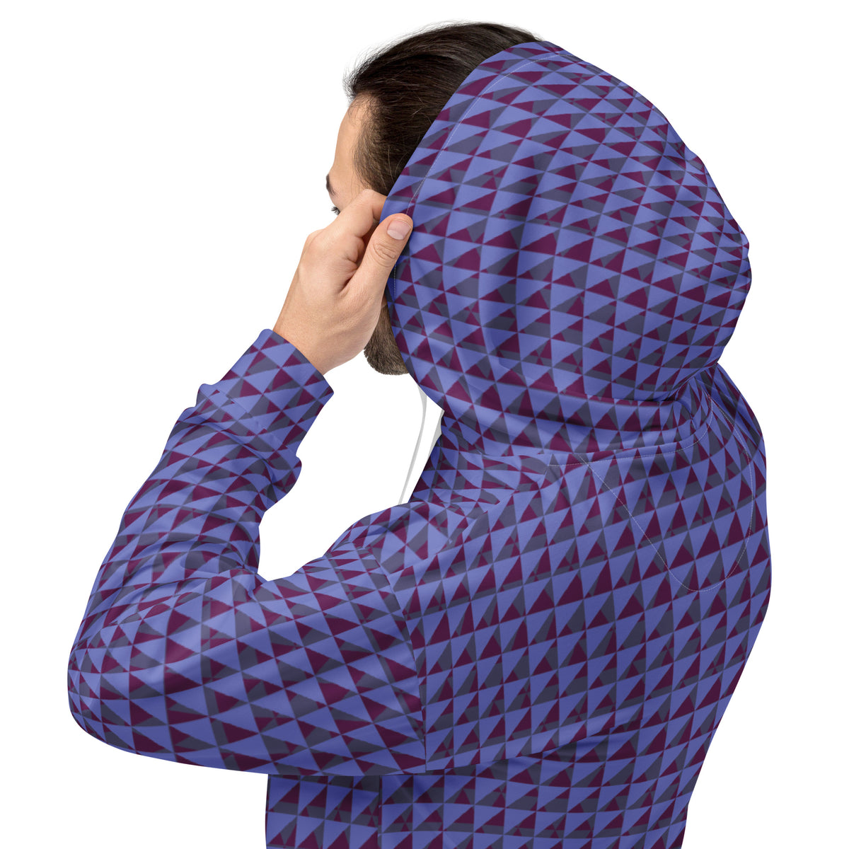 Men's All-Over Print Recycled Unisex Hoodie Geometric Triangles Corn Flower Blue Purple