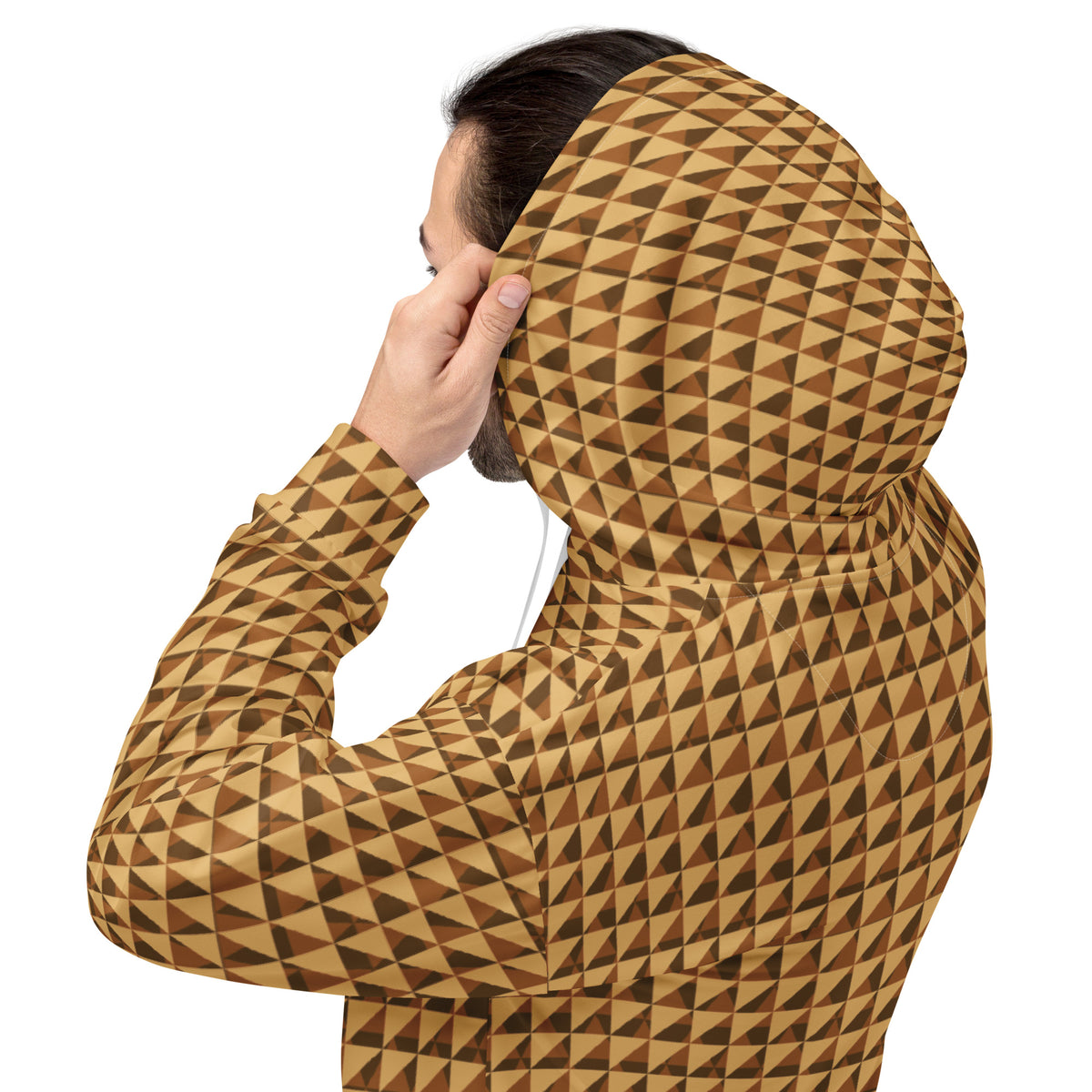 Men's All-Over Print Recycled Unisex Hoodie Geometric Triangles Fawn Yellow/Brown
