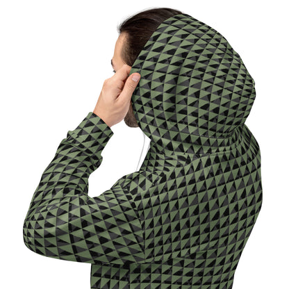 Men's All-Over Print Recycled Unisex Hoodie Geometric Triangles Camouflage Green
