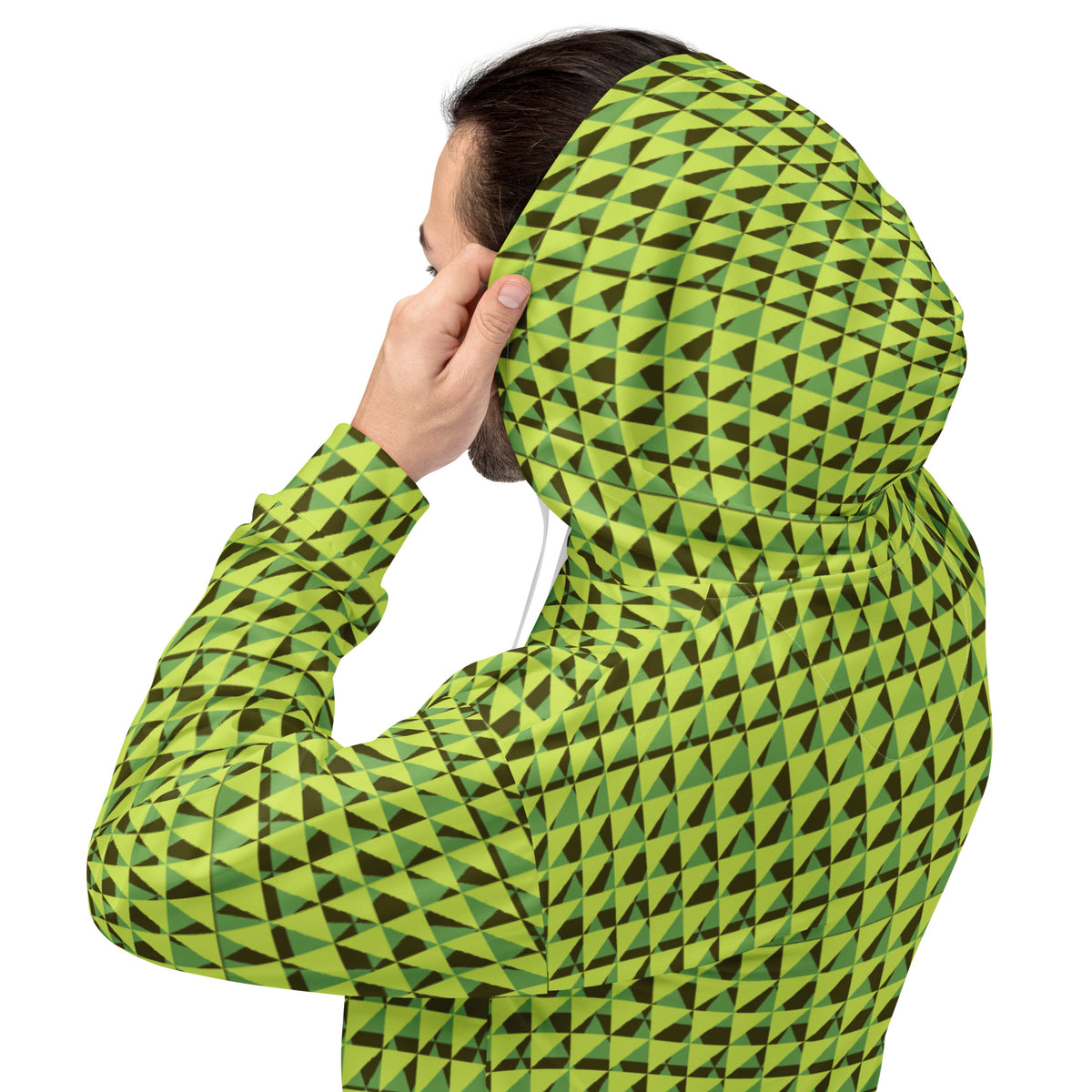 Men's All-Over Print Recycled Unisex Hoodie Geometric Triangles Green