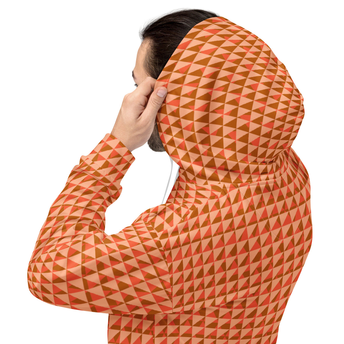 Men's All-Over Print Recycled Unisex Hoodie Geometric Triangles Mandys Pink