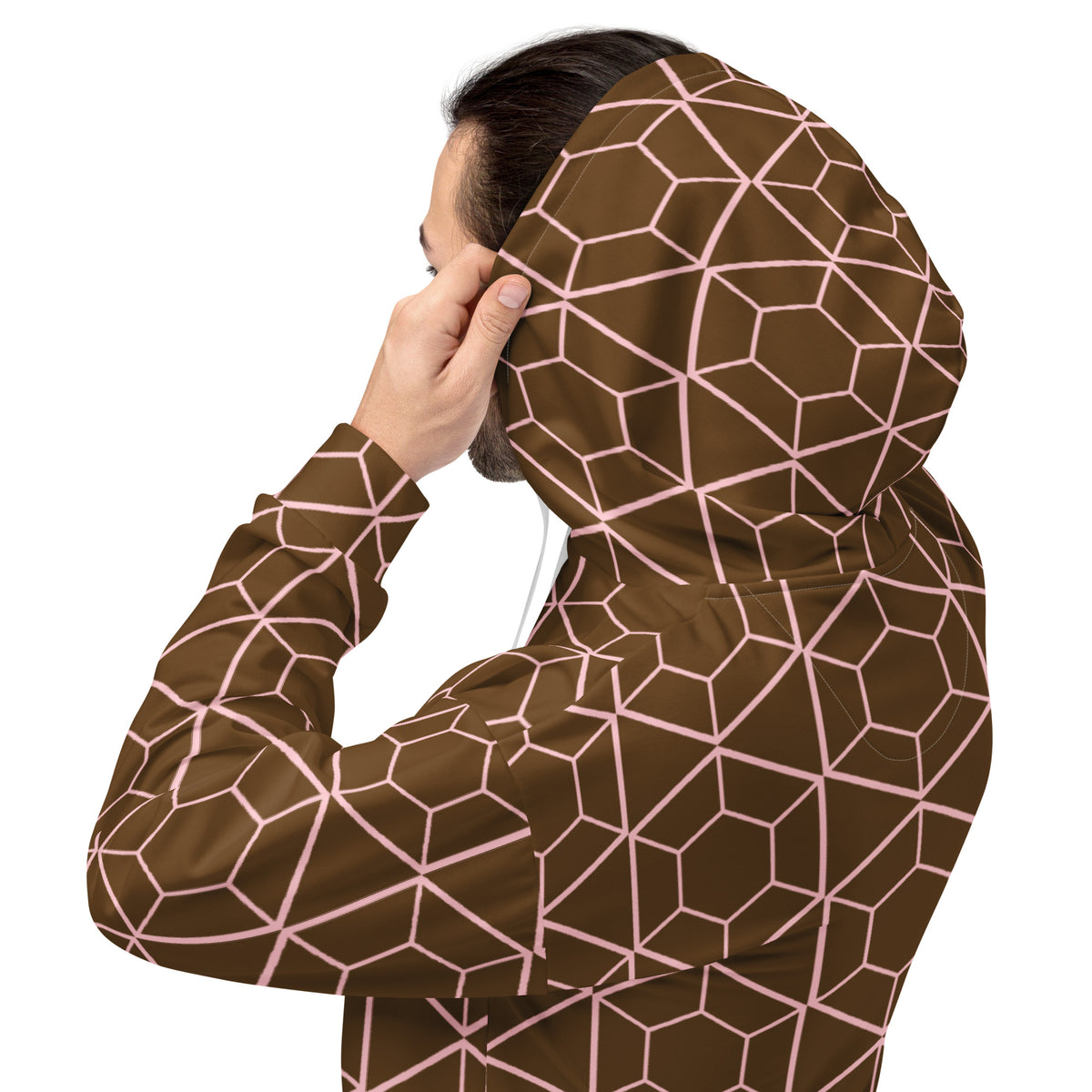 Men's All-Over Print Recycled Unisex Hoodie Geometric Hexagon Brown
