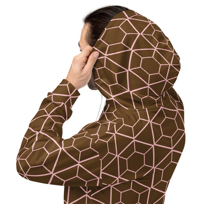 Men's All-Over Print Recycled Unisex Hoodie Geometric Hexagon Brown