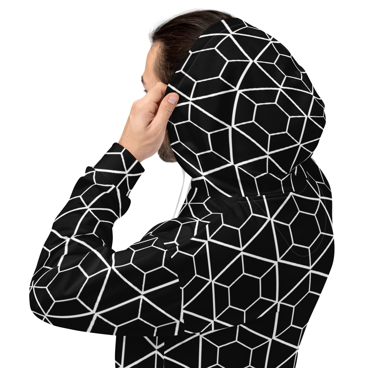 Men's All-Over Print Recycled Unisex Hoodie Geometric Hexagon Black