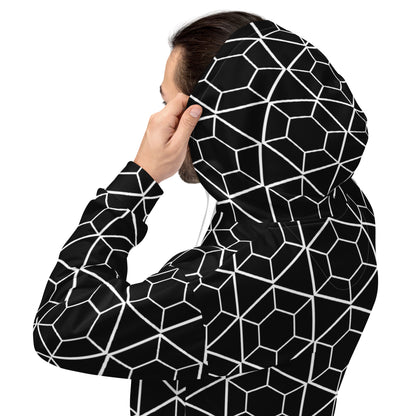 Men's All-Over Print Recycled Unisex Hoodie Geometric Hexagon Black