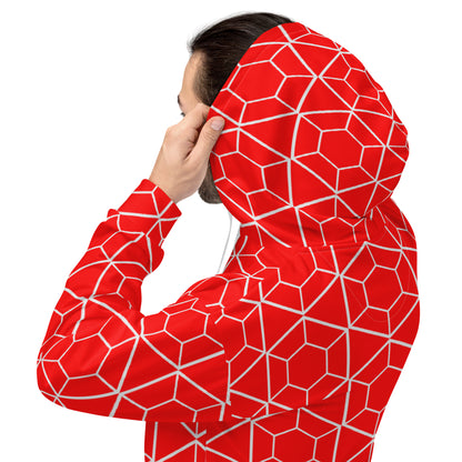 Men's All-Over Print Recycled Unisex Hoodie Geometric Hexagon Bright Red