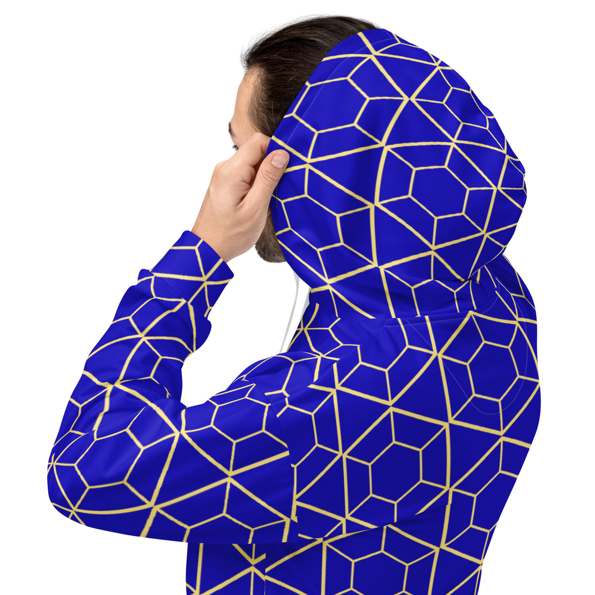 Men's All-Over Print Recycled Unisex Hoodie Geometric Hexagon Bright Blue