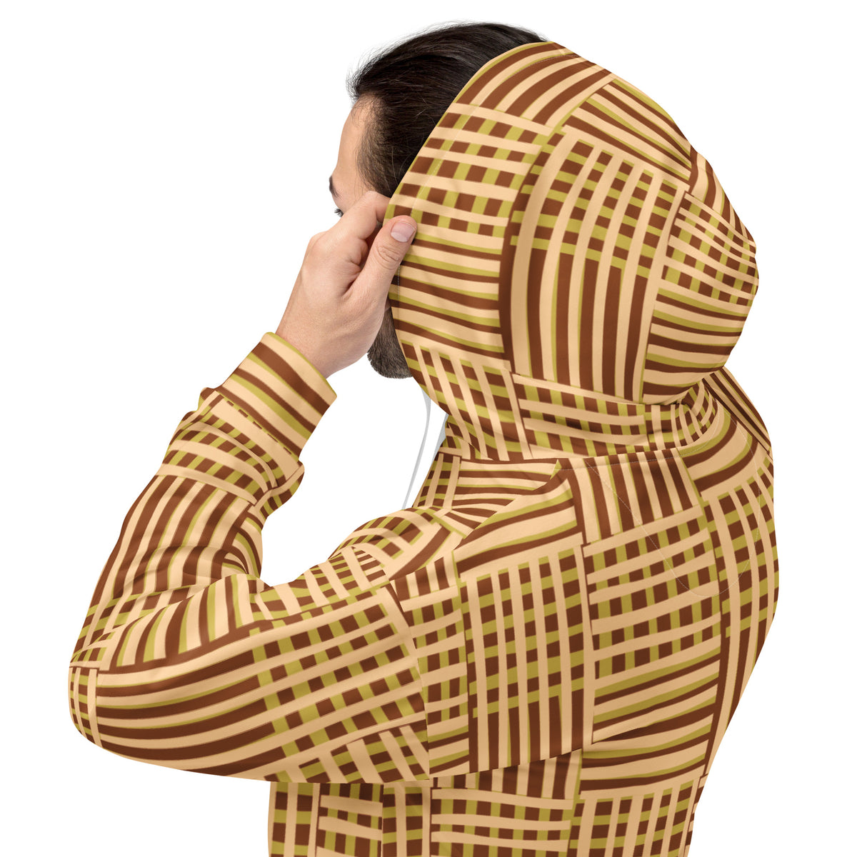 Men's All-Over Print Recycled Unisex Hoodie Geometric Stripes Saddle Brown