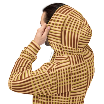 Men's All-Over Print Recycled Unisex Hoodie Geometric Stripes Saddle Brown
