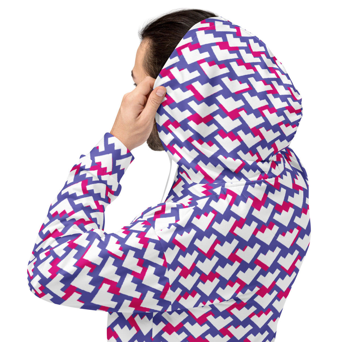 Men's All-Over Print Recycled Unisex Hoodie Geometric Heart Pattern Purple & Violet Red