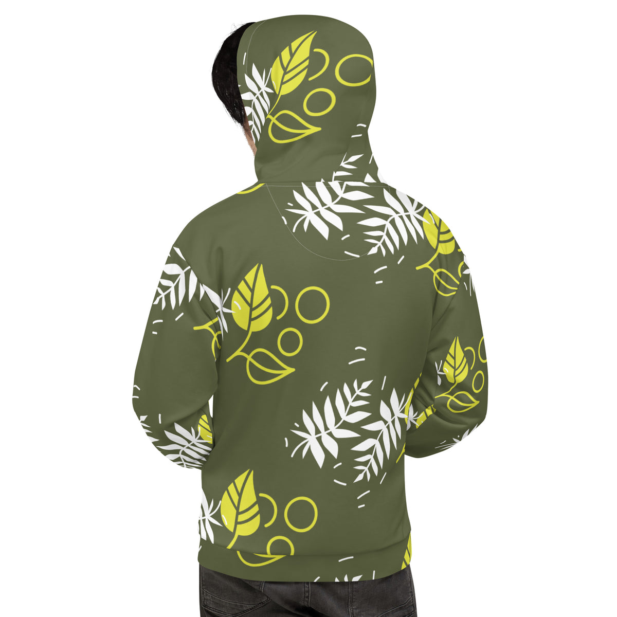 Men's All-Over Print Recycled Unisex Hoodie Leaves Saratoga Green