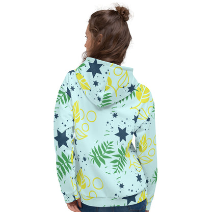 Women's All-Over Print Recycled Unisex Hoodie Leaves Light Cyan Blue