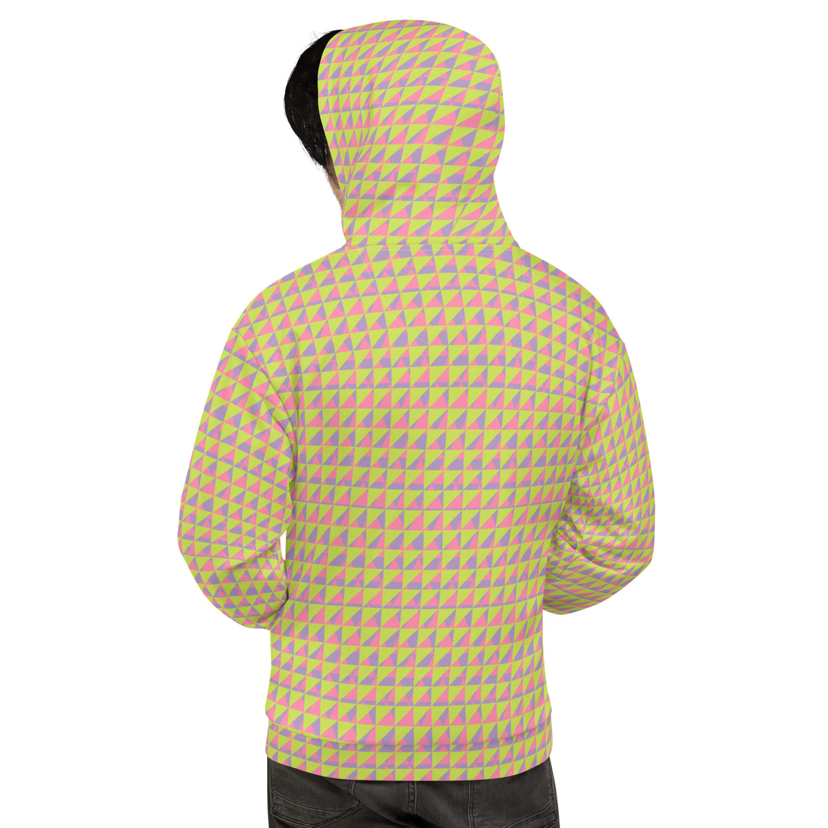 Men's All-Over Print Recycled Unisex Hoodie Geometric Triangles Mindaro Green