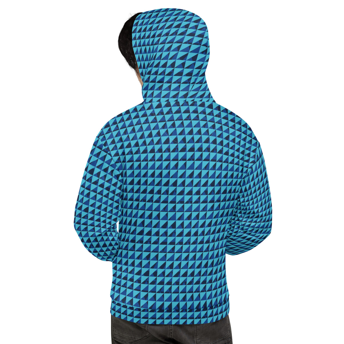 Men's All-Over Print Recycled Unisex Hoodie Geometric Triangles Bright Summer Sky Blue