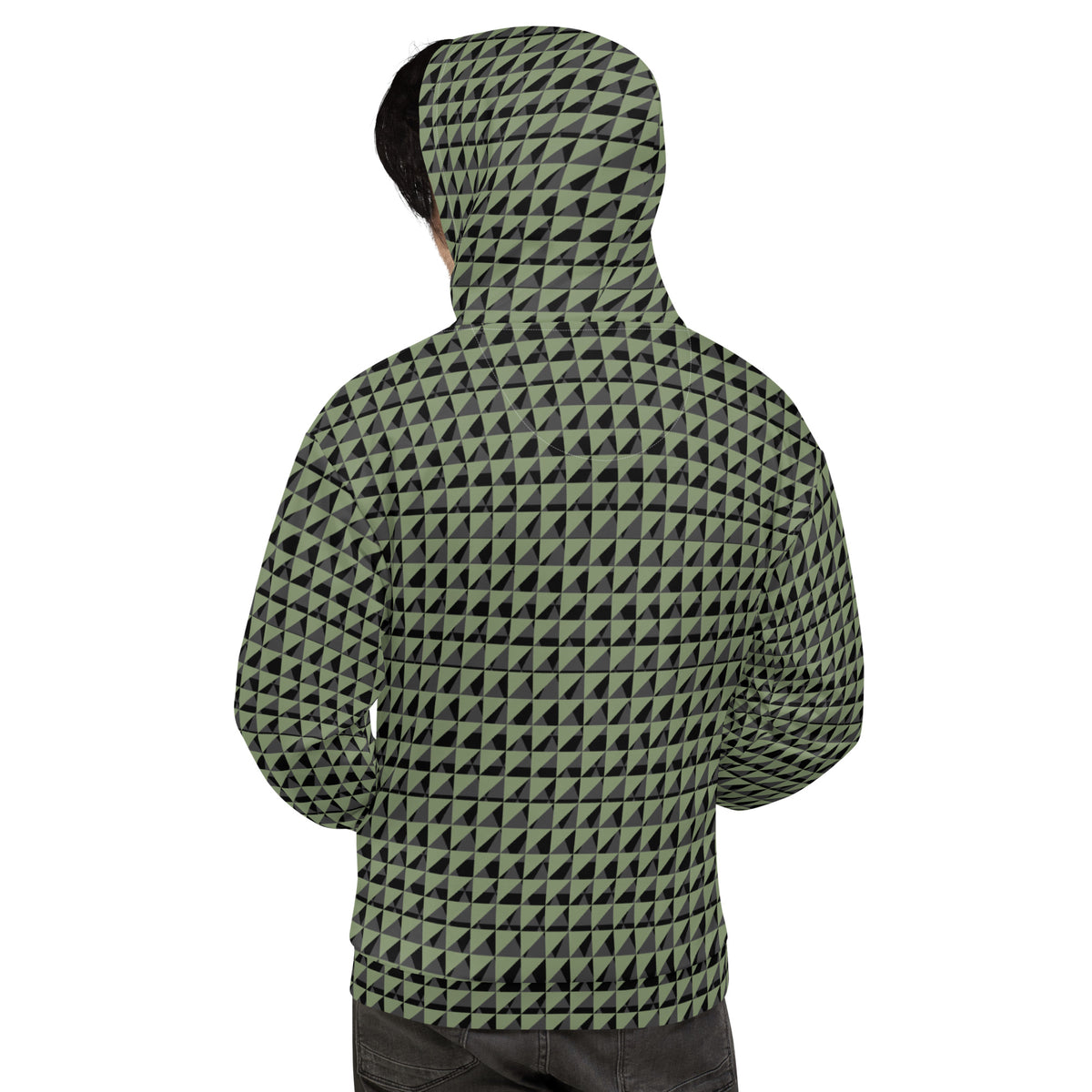 Men's All-Over Print Recycled Unisex Hoodie Geometric Triangles Camouflage Green