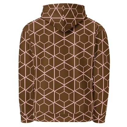 Men's All-Over Print Recycled Unisex Hoodie Geometric Hexagon Brown