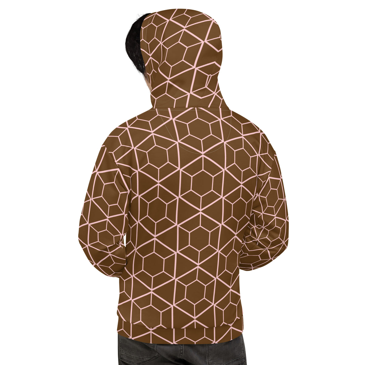 Men's All-Over Print Recycled Unisex Hoodie Geometric Hexagon Brown