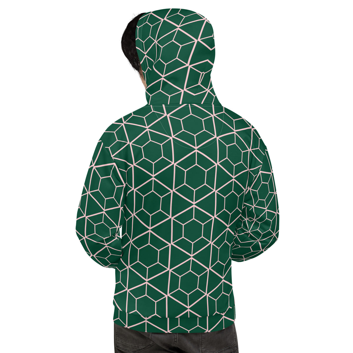 Men's All-Over Print Recycled Unisex Hoodie Geometric Hexagon British Racing Green