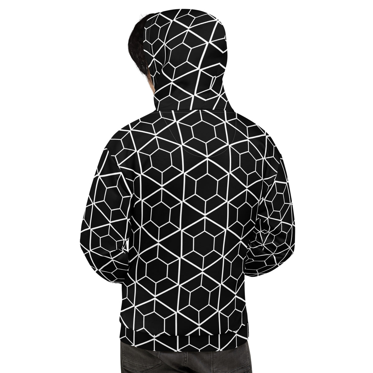 Men's All-Over Print Recycled Unisex Hoodie Geometric Hexagon Black