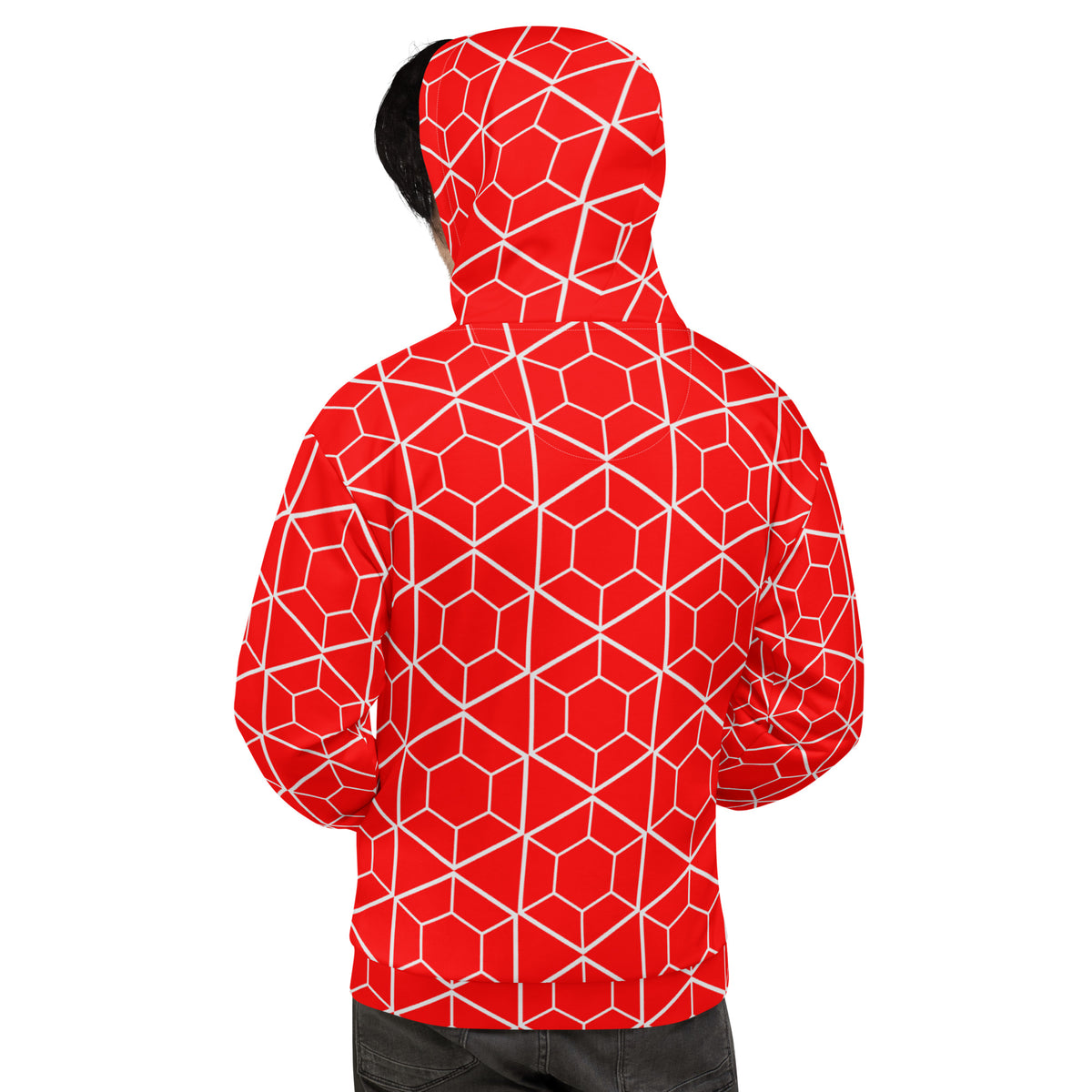 Men's All-Over Print Recycled Unisex Hoodie Geometric Hexagon Bright Red