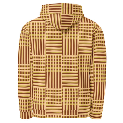 Men's All-Over Print Recycled Unisex Hoodie Geometric Stripes Saddle Brown