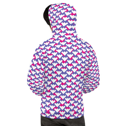 Men's All-Over Print Recycled Unisex Hoodie Geometric Heart Pattern Purple & Violet Red