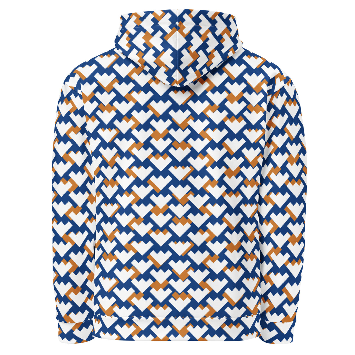 Men's All-Over Print Recycled Unisex Hoodie Geometric Heart Pattern Blue & Amber