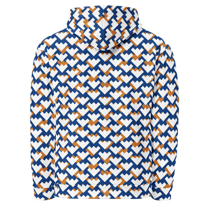 Men's All-Over Print Recycled Unisex Hoodie Geometric Heart Pattern Blue & Amber