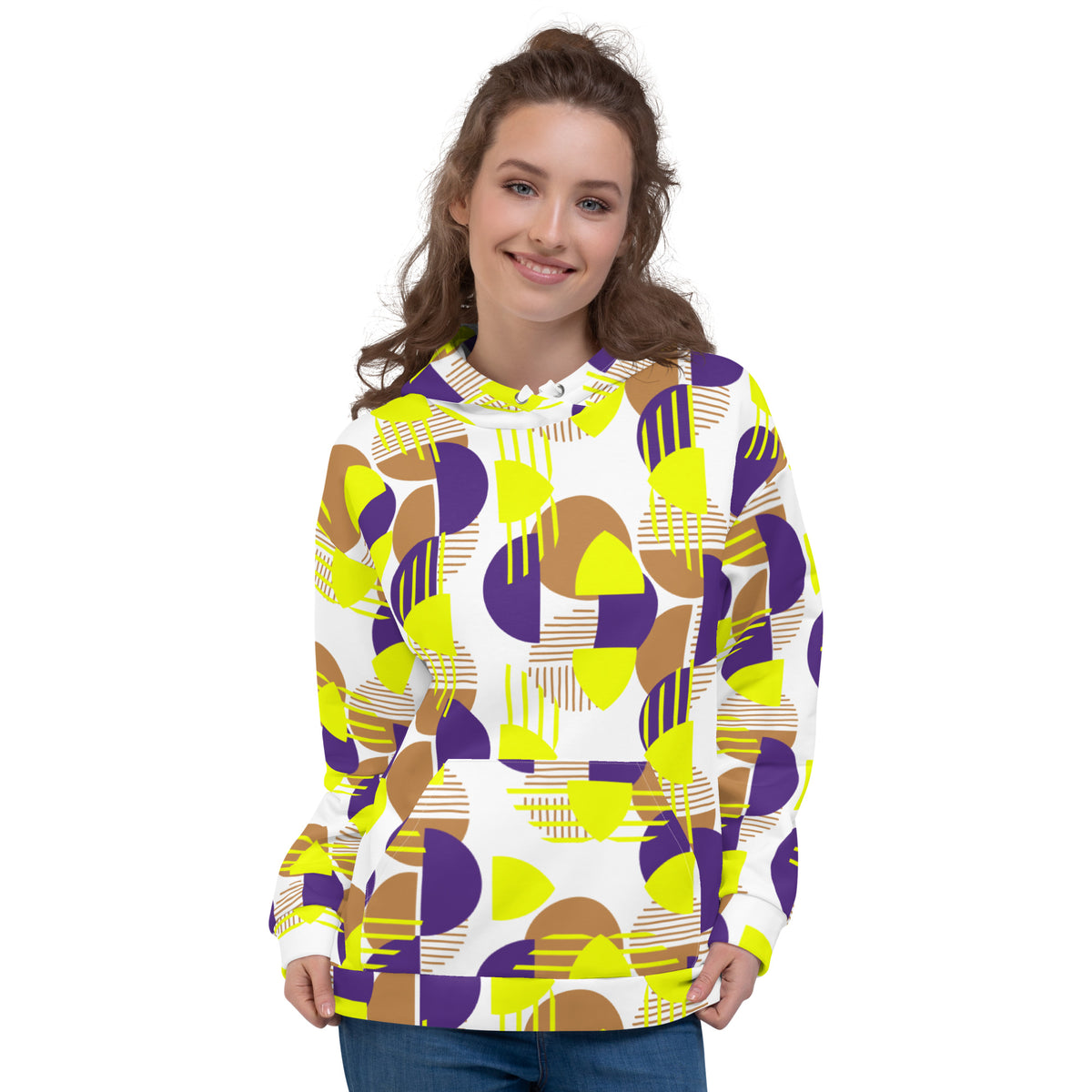 Women's All-Over Print Recycled Unisex Hoodie Bright Geometric Pattern