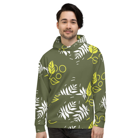 Men's All-Over Print Recycled Unisex Hoodie Leaves Saratoga Green