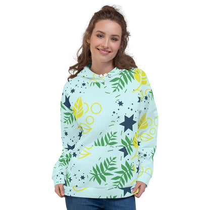 Women's All-Over Print Recycled Unisex Hoodie Leaves Light Cyan Blue