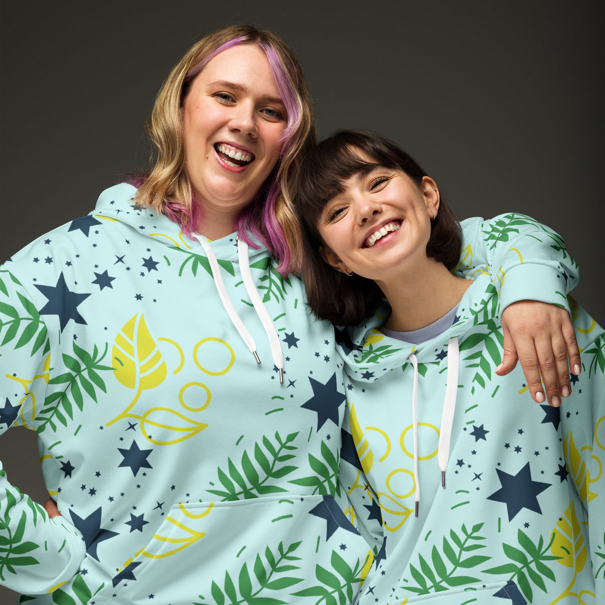 Women's All-Over Print Recycled Unisex Hoodie Leaves Light Cyan Blue
