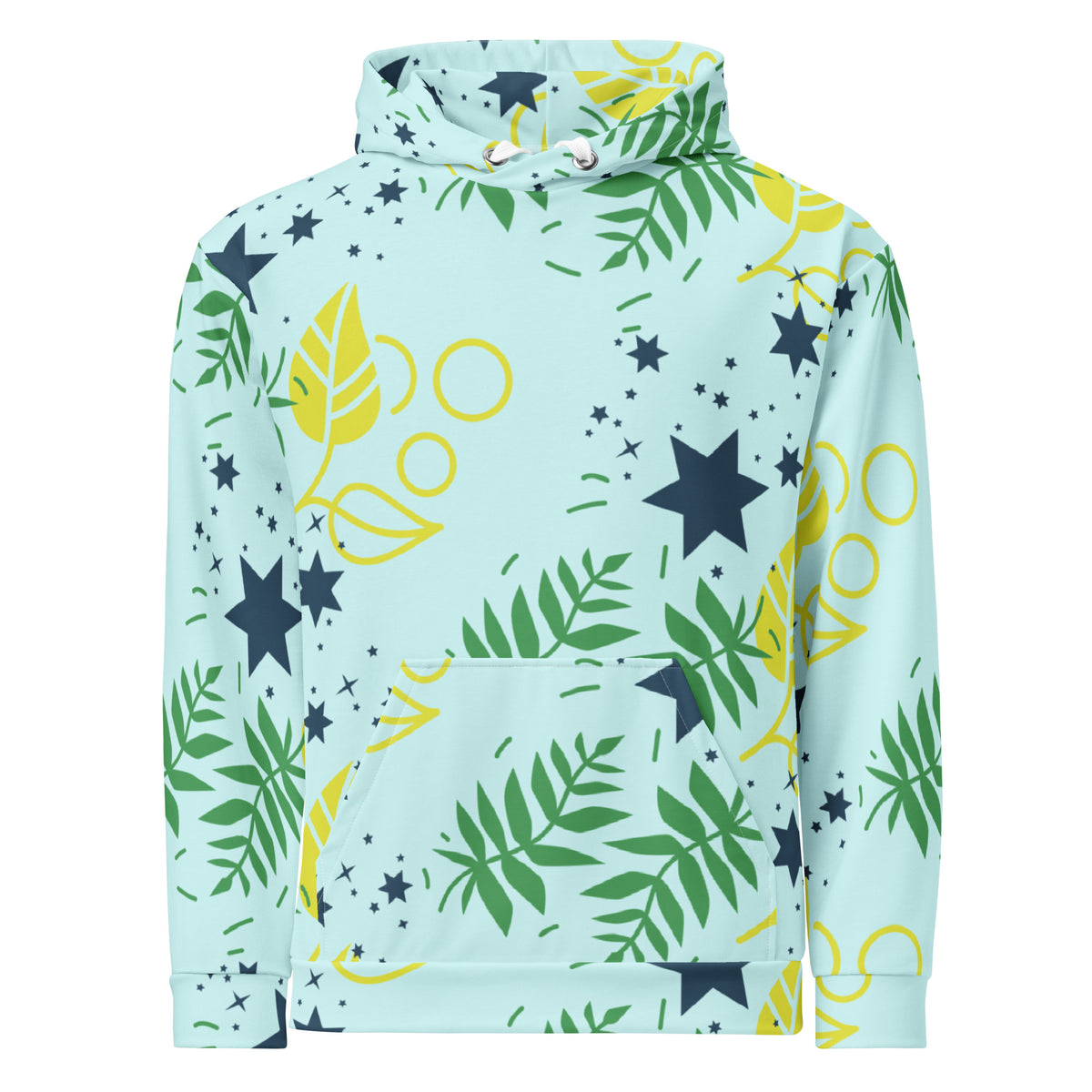 Women's All-Over Print Recycled Unisex Hoodie Leaves Light Cyan Blue