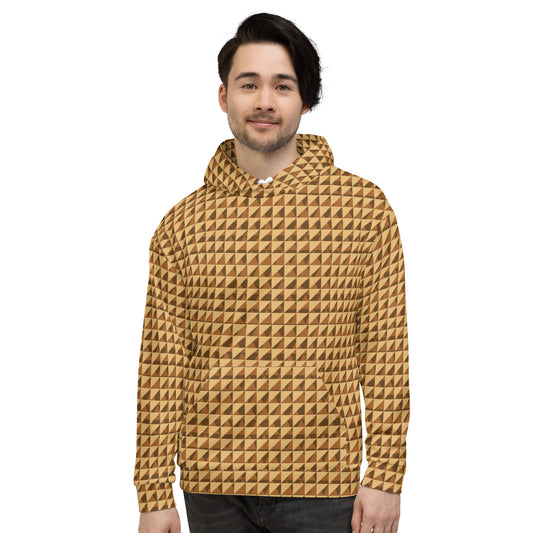 Men's All-Over Print Recycled Unisex Hoodie Geometric Triangles Fawn Yellow/Brown