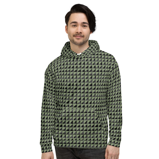 Men's All-Over Print Recycled Unisex Hoodie Geometric Triangles Camouflage Green