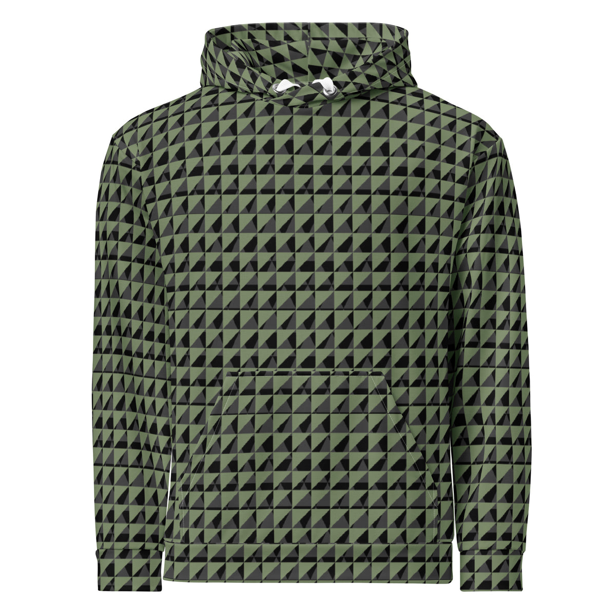 Men's All-Over Print Recycled Unisex Hoodie Geometric Triangles Camouflage Green