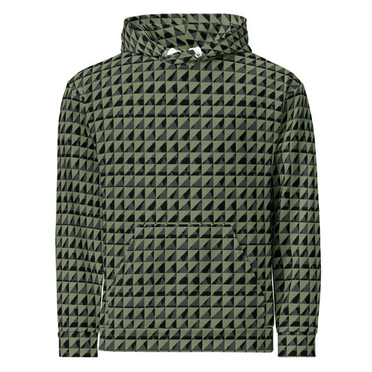 Men's All-Over Print Recycled Unisex Hoodie Geometric Triangles Camouflage Green