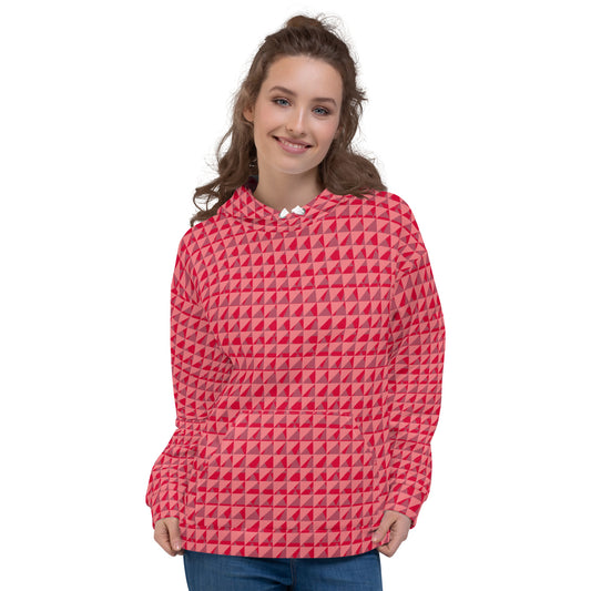 Women's All-Over Print Recycled Unisex Hoodie Geometric Triangles Flory Red