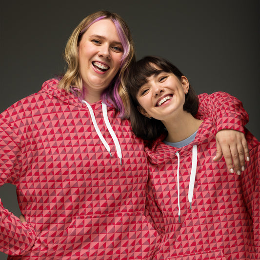 Women's All-Over Print Recycled Unisex Hoodie Geometric Triangles Flory Red