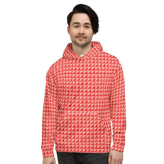 Men's All-Over Print Recycled Unisex Hoodie Geometric Triangles Alizarin Red/Rose Bud