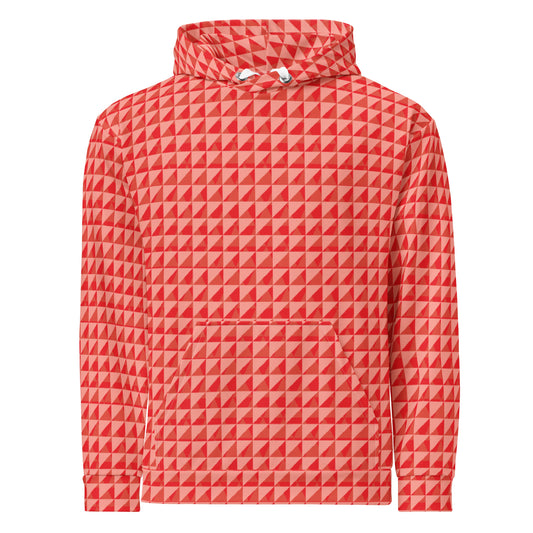 Men's All-Over Print Recycled Unisex Hoodie Geometric Triangles Alizarin Red/Rose Bud