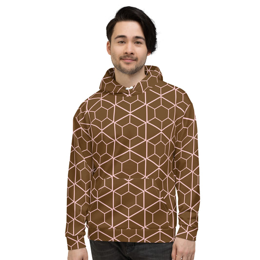 Men's All-Over Print Recycled Unisex Hoodie Geometric Hexagon Brown