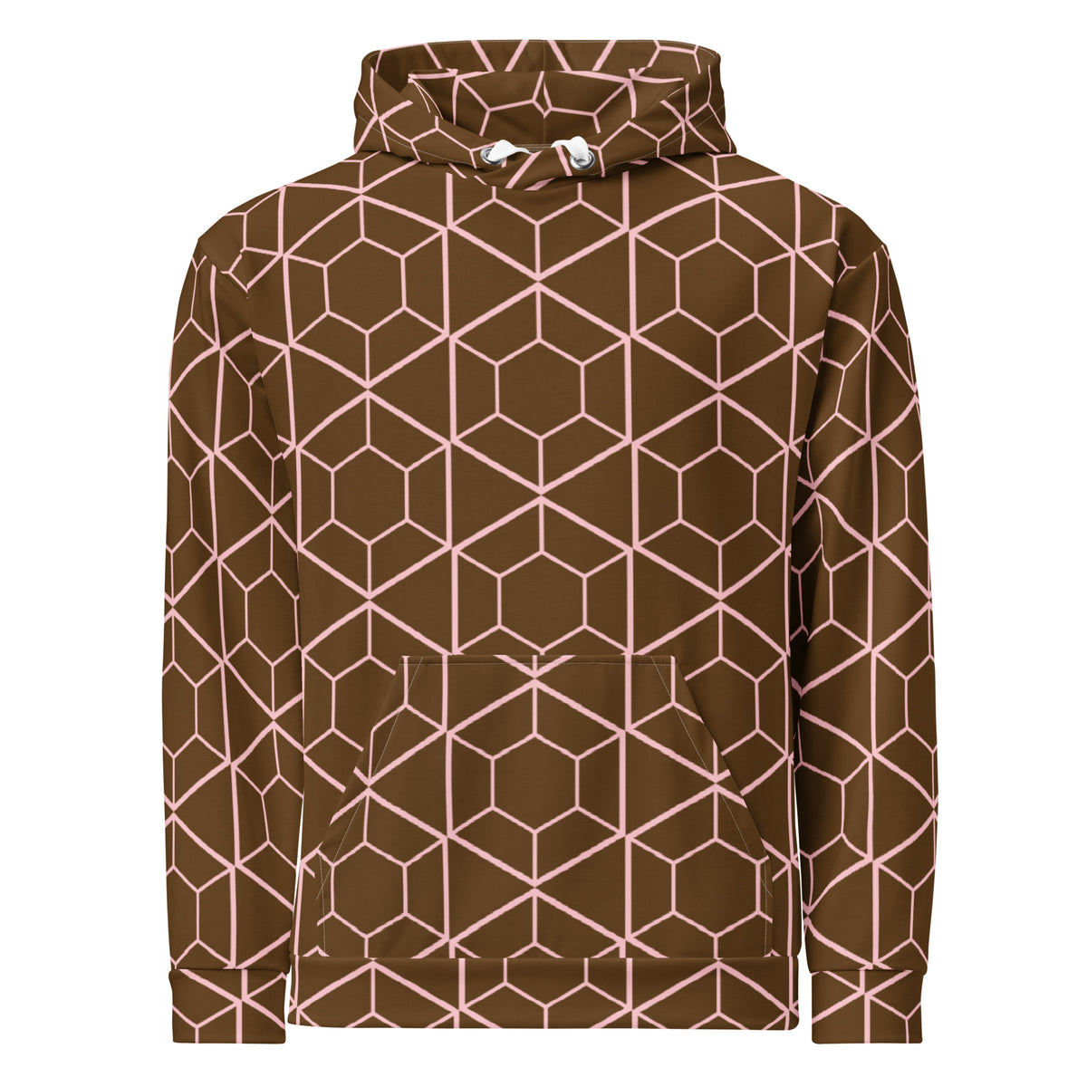 Men's All-Over Print Recycled Unisex Hoodie Geometric Hexagon Brown