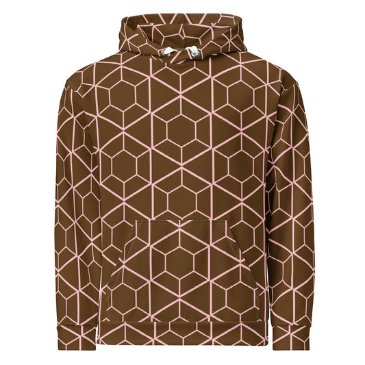 Men's All-Over Print Recycled Unisex Hoodie Geometric Hexagon Brown