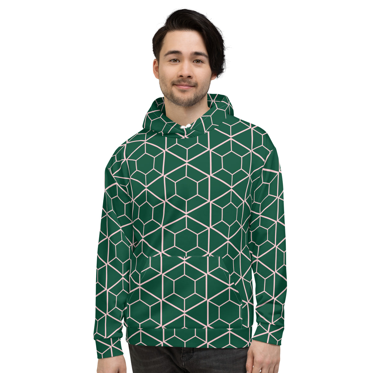 Men's All-Over Print Recycled Unisex Hoodie Geometric Hexagon British Racing Green