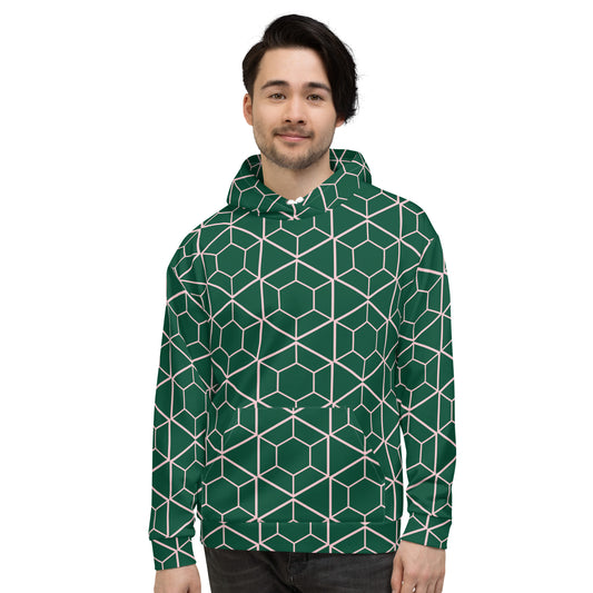 Men's All-Over Print Recycled Unisex Hoodie Geometric Hexagon British Racing Green