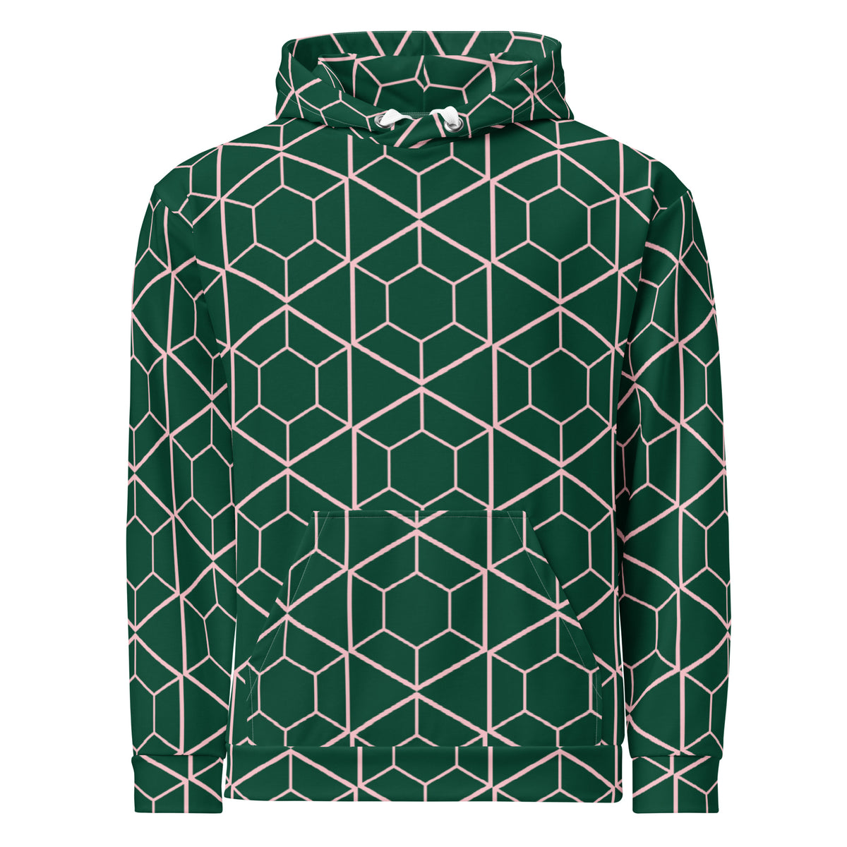 Men's All-Over Print Recycled Unisex Hoodie Geometric Hexagon British Racing Green