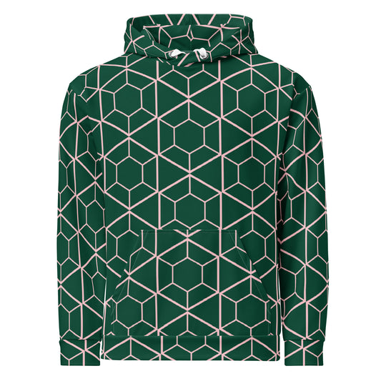 Men's All-Over Print Recycled Unisex Hoodie Geometric Hexagon British Racing Green