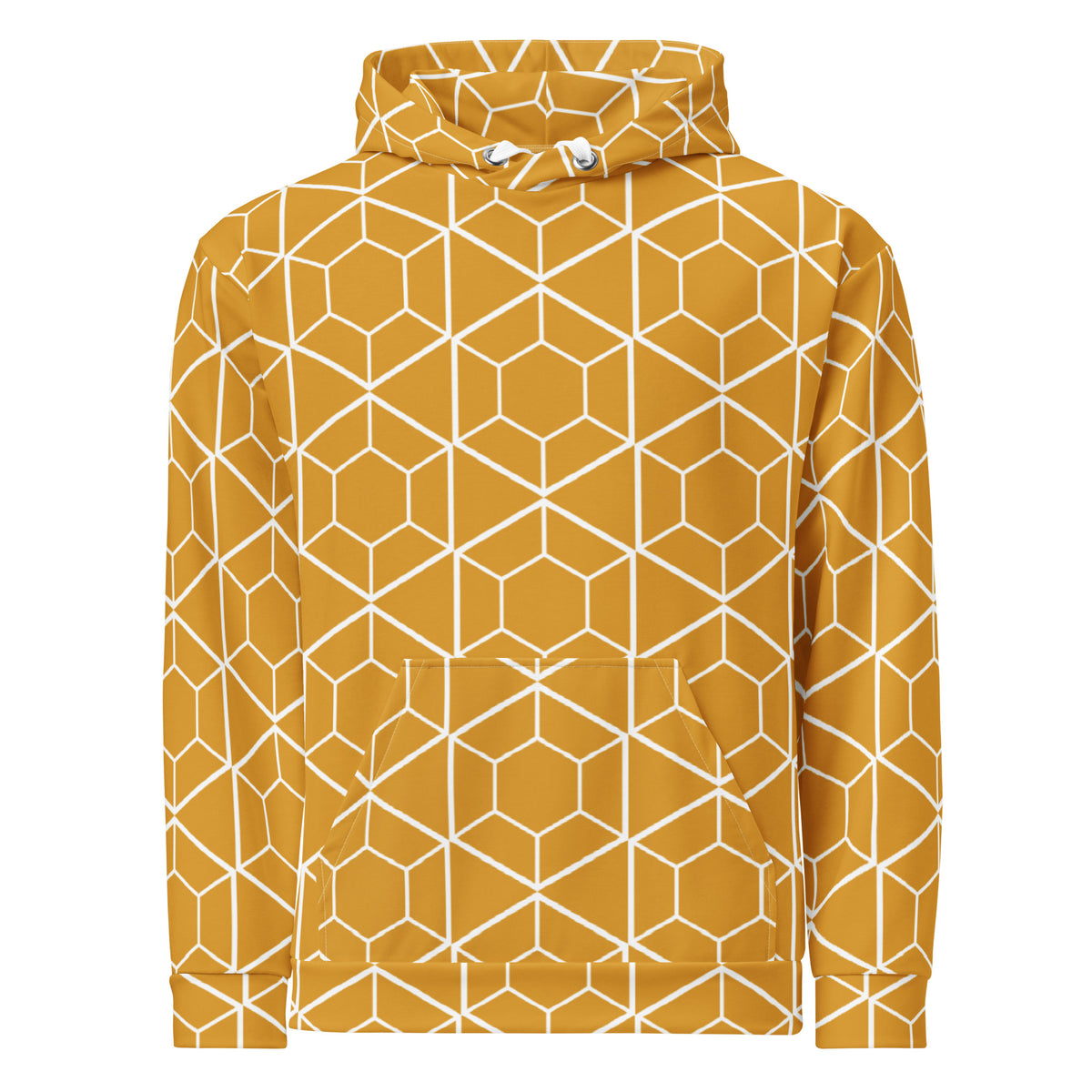 Men's All-Over Print Recycled Unisex Hoodie Geometric Hexagon Buttercup Yellow